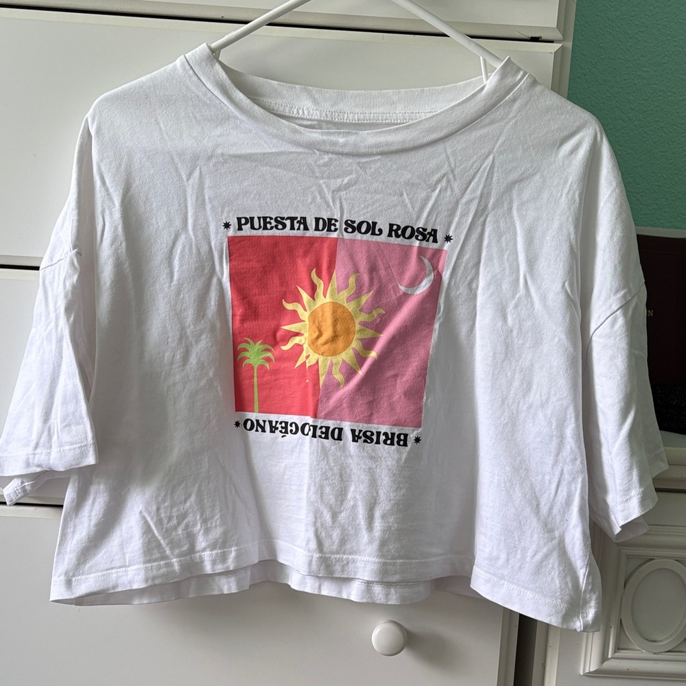 Cotton On White Crop Top with Sun Graphic